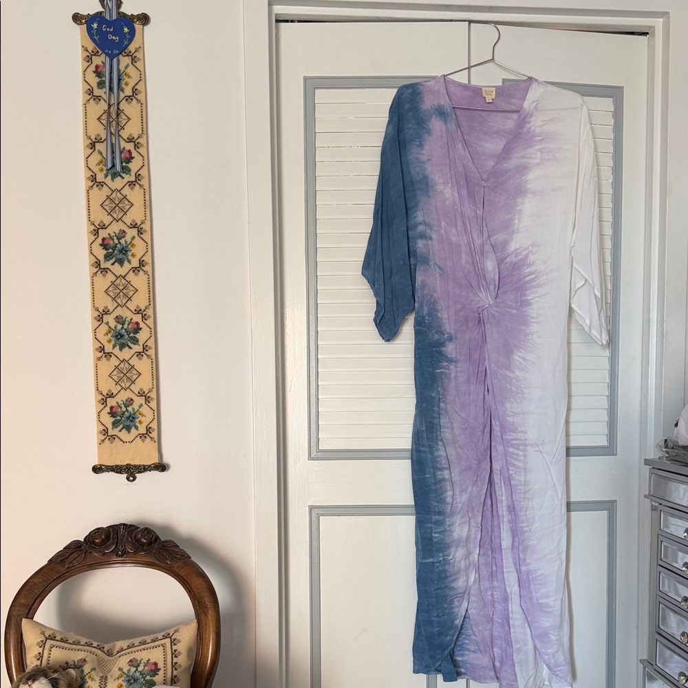 Surf Gypsy Tie-Dye Kimono Beach Dress - White, Blue, and Purple
